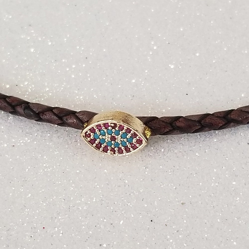 Antique brown leather braided choker necklace - Picture 5 of 7